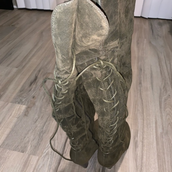 Shoe Dazzle Chelsi Women’s Heels Color: Olive Suede - Picture 3 of 4